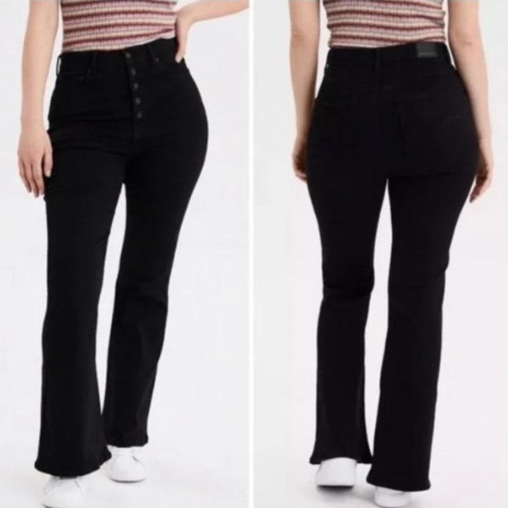 American Eagle Next Level Stretch Curvy Highest Rise Flare Black Jeans Size 22